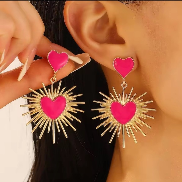 Anthropologie Jewelry - NEW! Pink and Gold Heart Earrings. Statement earrings. 💖 A3-120